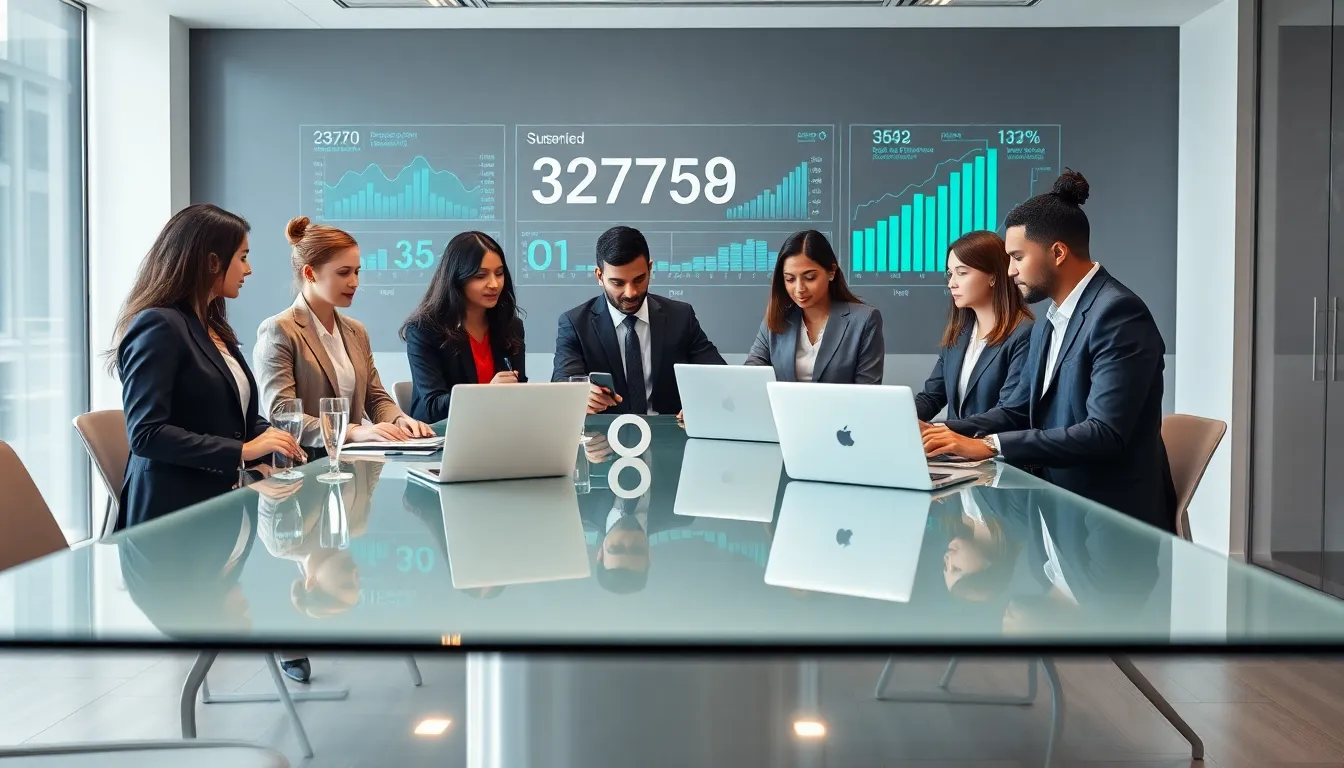 diverse team discussing data analysis in a modern office.